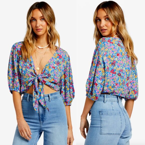 BILLABONG As You Wish Floral Tie Front Crop Top, S NWT - Picture 3 of 11